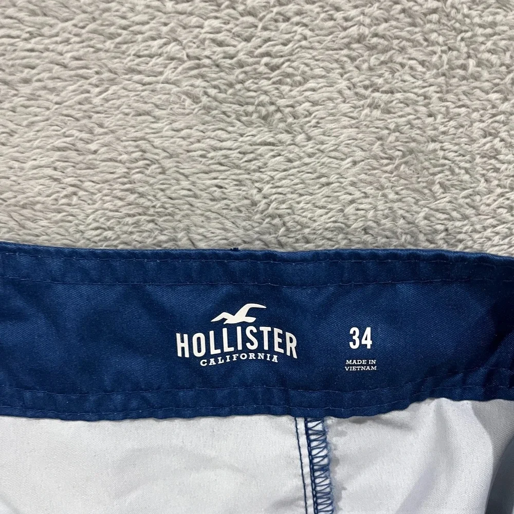 Hollister Swim Trunks Board Shorts Men 34 Blue Red Striped Water Polo Drawstring